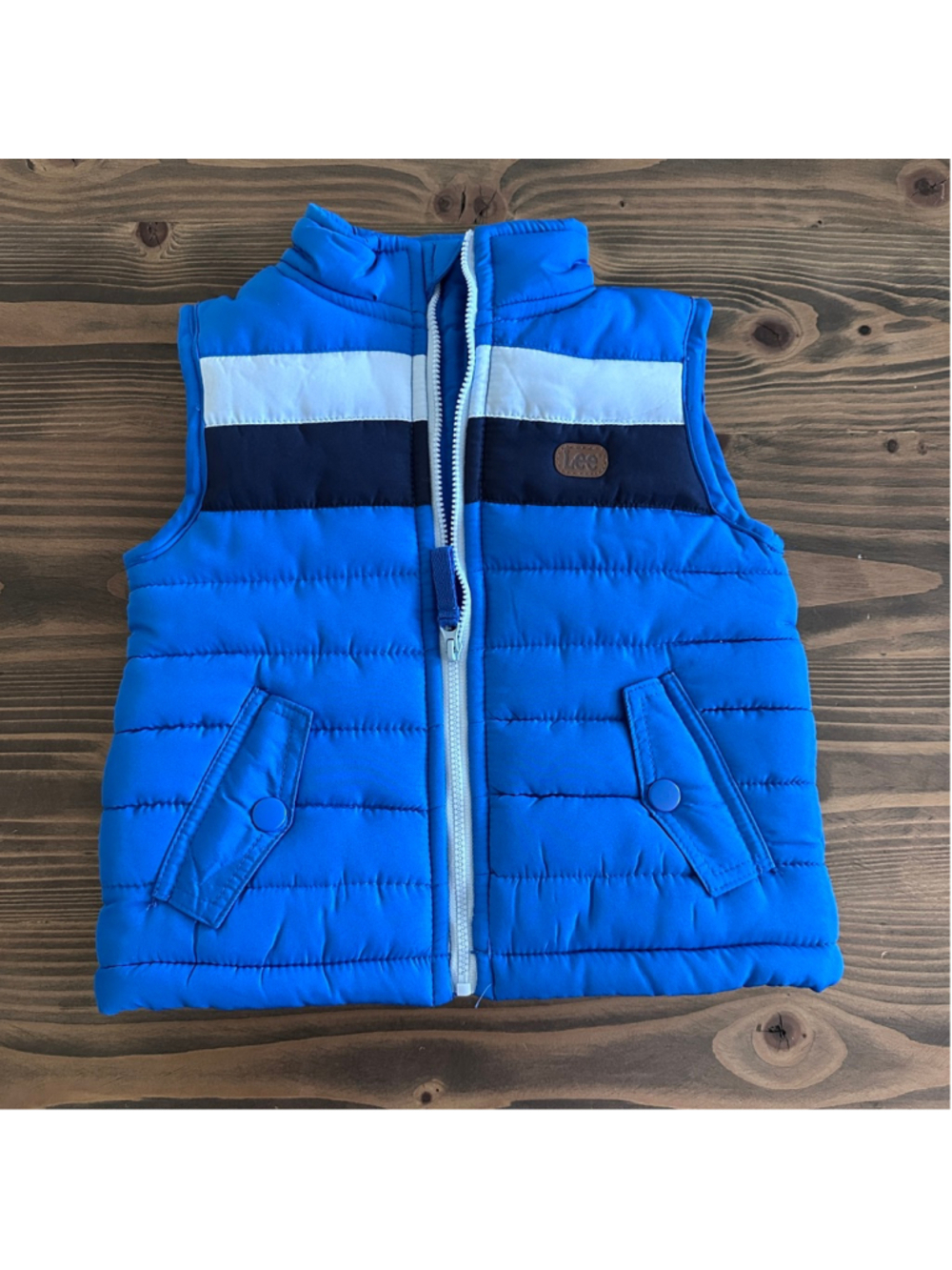 Lee Boys Puffer Vest 2T Blue White Striped Zip Winter Toddler Vest